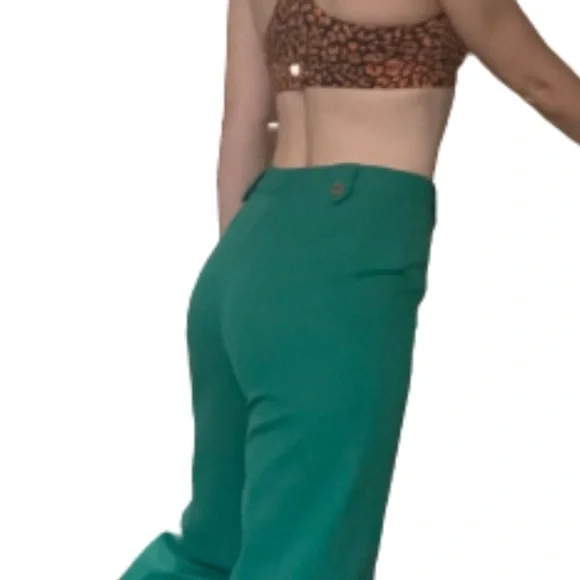 Vintage mod Vibrant Green high waisted front
Button  Flared Pants 26” - Picture 4 of 6